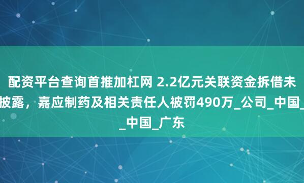 配资平台查询首推加杠网 2.2亿元关联资金拆借未及时披露，嘉应制药及相关责任人被罚490万_公司_中国_广东